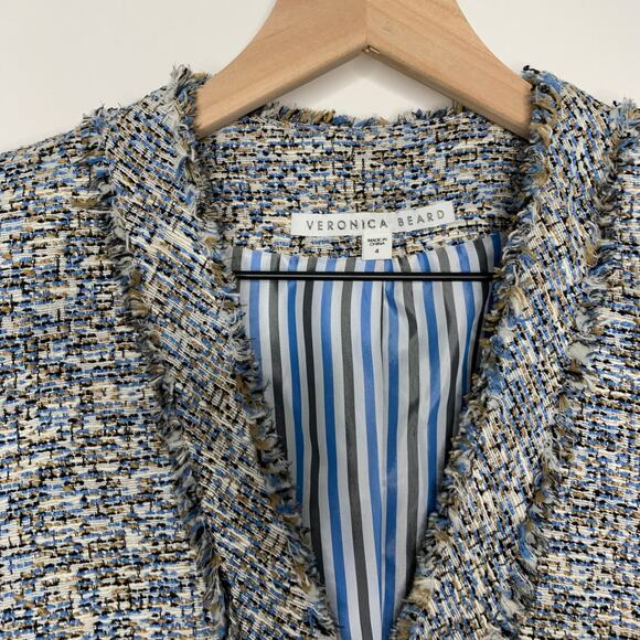 Veronica Beard Cedric Collarless Dickey Jacket Blue Tan Double Breast Womens 4 - Picture 8 of 16